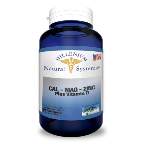 suplementos dietarios Cal Mag Zinc plus vitamina D 60 softgels, Millenium Natural Systems