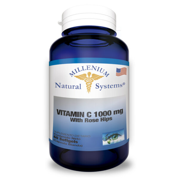 suplementos dietarios Vitamin C 1000 mg Rose Hips 60 softgels, Millenium Natural Systems