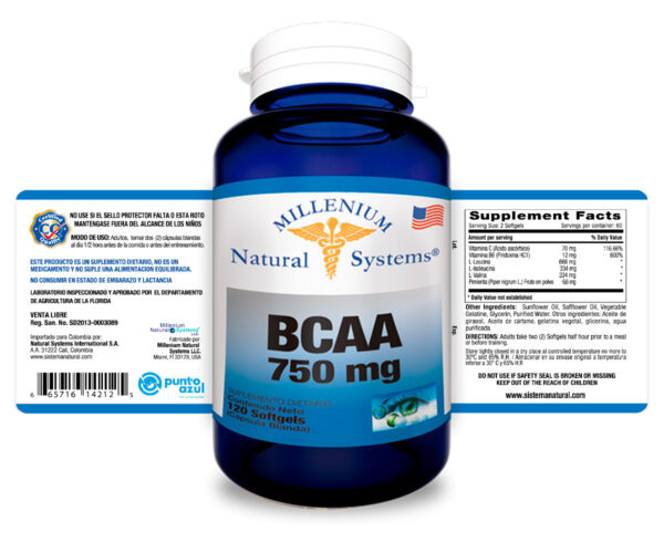 BCAA 750 mg x 120 Softgels - Millenium Natural Systems