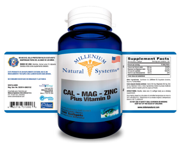 Cal Mag Zinc Plus Vitamin D x 100 Softgels - Milleniu Natural Systems