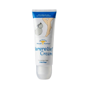 Sorelief-Cream-3.4-Oz- Millenium-Natural-Systems botella frontal en fondo blanco plano