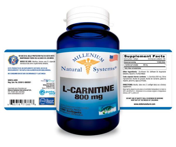 L-Carnitine 800 mg x 100 Softgels Millenium Natural Systems
