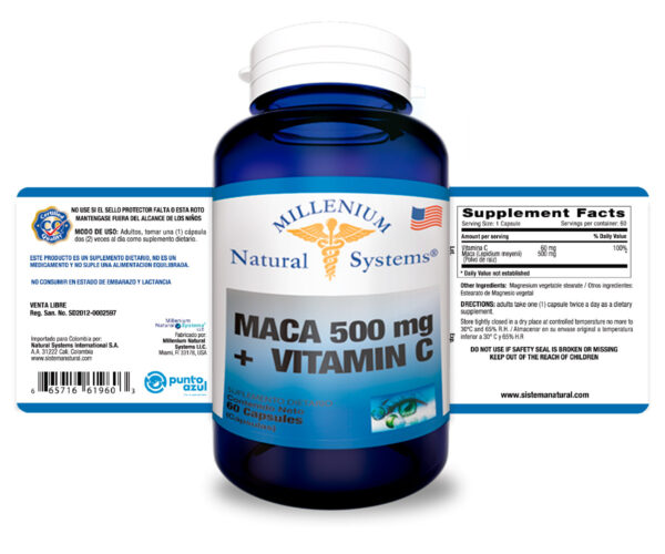 Maca 500 mg + Vitamin C x 60 Cápsulas Millenium Natural Systems