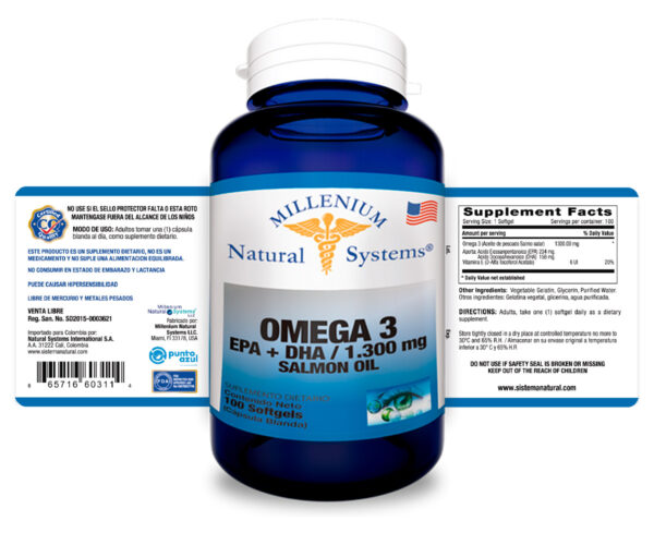 Omega 3 EPA + DHA 1300 mg x 100 Softgels Millenium Natural Systems