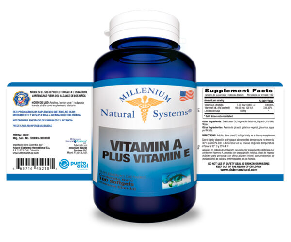 Vitamin A Plus Vitamin E x 100 Softgels Millenium Natural Systems