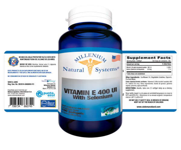 Vitamin E 400 UI + Selenium x 100 Softgels Millenium Natural Systems