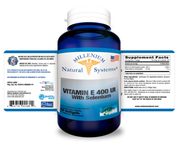 Vitamin E 400 UI + Selenium x 60 Softgels Millenium Natural Systems