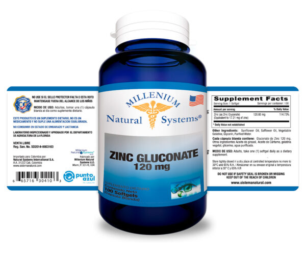 Zinc Gluconate 120 mg x 100 Softgels Millenium Natural Systems