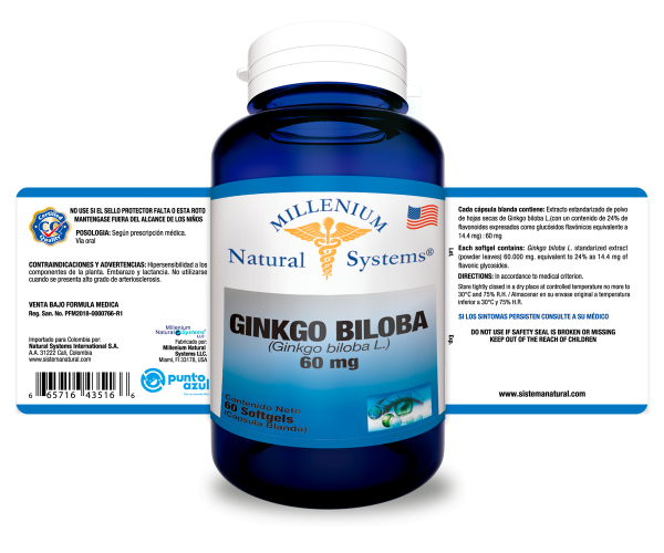 Gingkgo Biloba 60 mg x 60 softgels Millenium Natural Systems