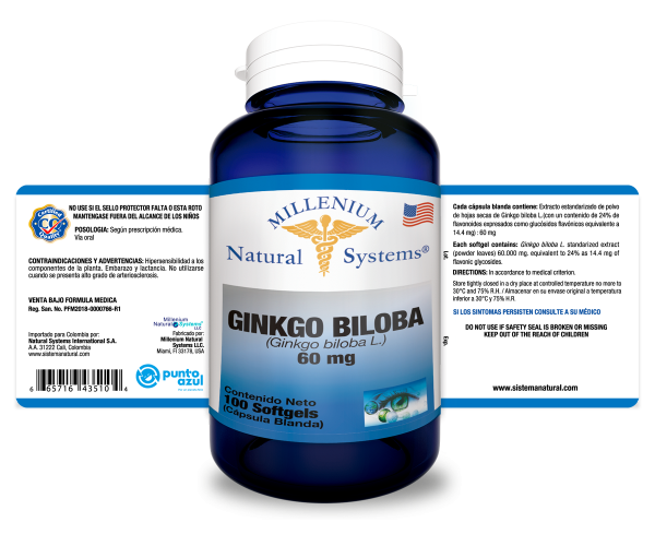 Ginkgo Biloba 60 mg x 100 softgels Millenium Natural Systems