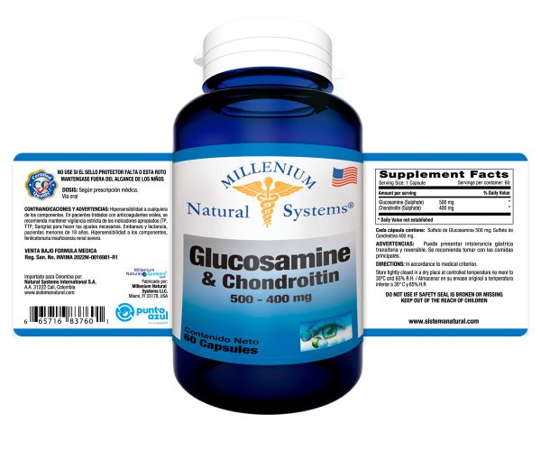 Glucosamine & Chondroitin 500- 400 mg x 60 capsules Millenium Natural Systems