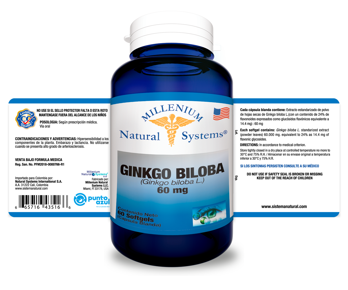 Gingkgo Biloba 60 mg x 60 softgels Millenium Natural Systems