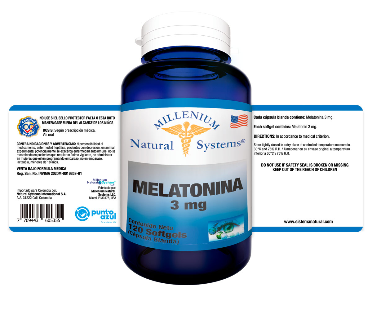 Melatonina 3 mg x 120 softgels Millenium Natural Systems
