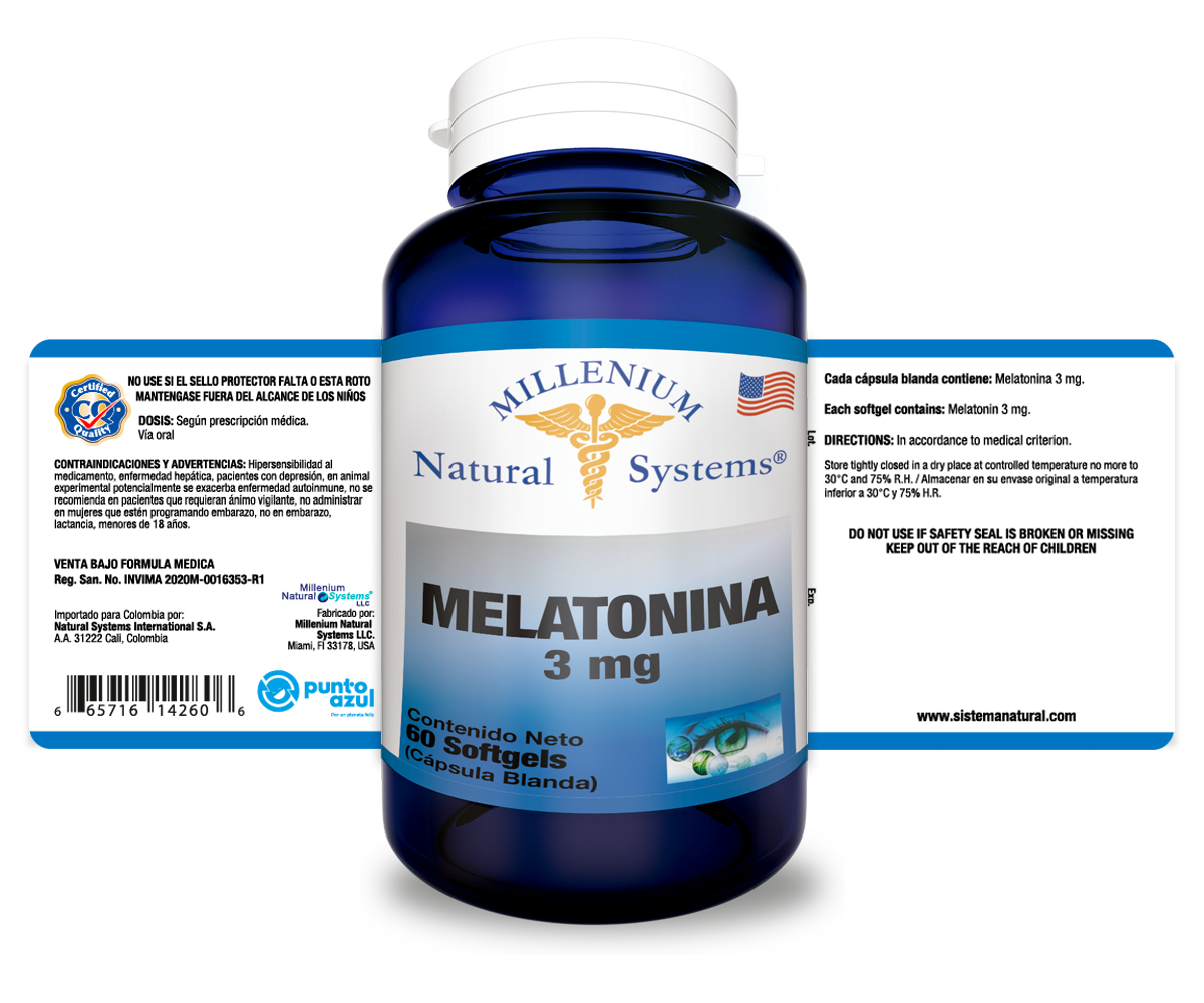 Melatonina 3 mg x 60 softgels Millenium Natural Systems