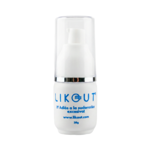 Desodorante likout frontal blanco con metalizados y tapa transparente en fondo blanco plano