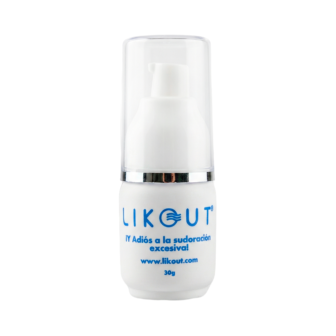 Desodorante likout frontal blanco con metalizados y tapa transparente en fondo blanco plano