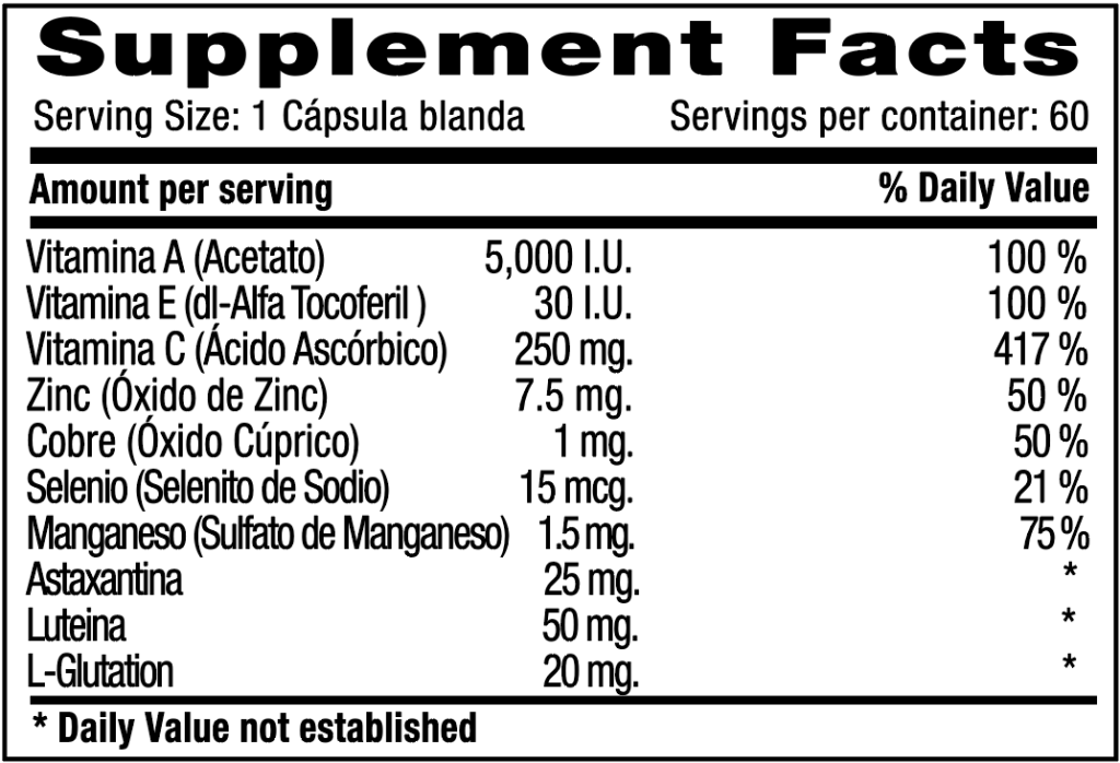Antioxiplus Minerals x 60 softgels supplement fact Millenium Natural Systems