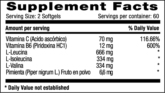 BCAA 750 mg x 120 Softgels supplement fact Millenium Natural Systems
