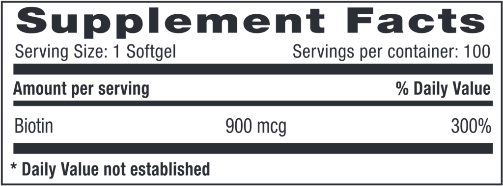Biotin 900 mcg x 100 softgels Supplement fact Millenium Natural Systems