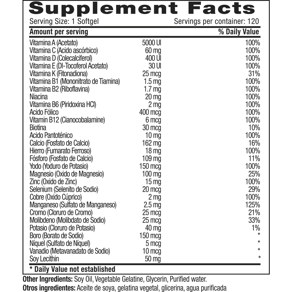 Mitrum vit x 120 Softgels supplement fact Millenium Natural Systems