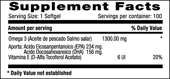 Omega 3 EPA + DHA 1300 mg x 100 softgels supplement fact Millenium Natural Systems